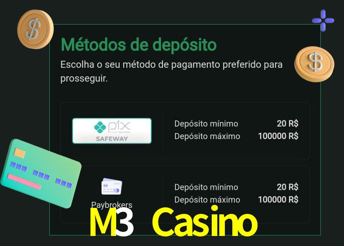 O cassino M3 Casino oferece uma grande variedade de métodos de pagamento